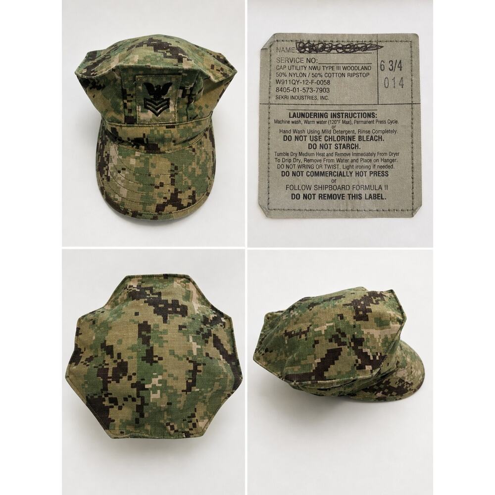 US Navy NWU Type III Woodland Utility Cap Size 6 3/4 Ripstop Military Hat